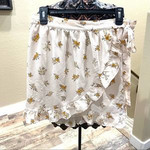 Madewell Floral Mini Wrap Skirt in Cream and Yellow
